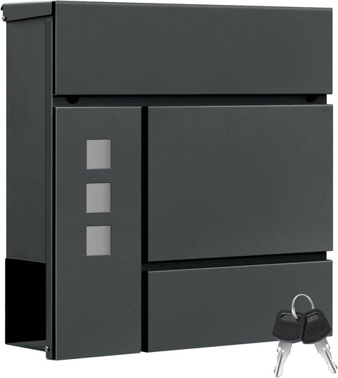 Rootz Mailbox - Letter Holder - Newspaper Compartment - Weatherproof - 37x37x10.5 cm Grey