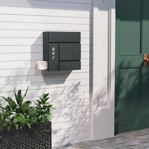 Rootz Mailbox - Letter Holder - Newspaper Compartment - Weatherproof - 37x37x10.5 cm Grey