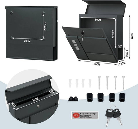 Rootz Mailbox - Letter Holder - Newspaper Compartment - Weatherproof - 37x37x10.5 cm Grey