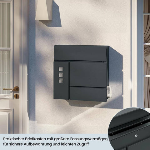 Rootz Mailbox - Letter Holder - Newspaper Compartment - Weatherproof - 37x37x10.5 cm Grey