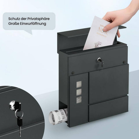 Rootz Mailbox - Letter Holder - Newspaper Compartment - Weatherproof - 37x37x10.5 cm Grey