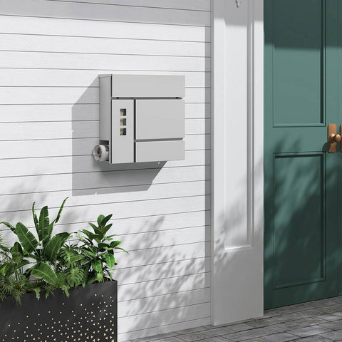 Rootz Mailbox with Newspaper Compartment - Post Box - Wall-Mounted Mail Holder - Keeps Mail Dry - 37x37x10.5 cm - Grey