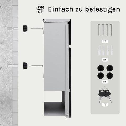 Rootz Mailbox with Newspaper Compartment - Post Box - Wall-Mounted Mail Holder - Keeps Mail Dry - 37x37x10.5 cm - Grey