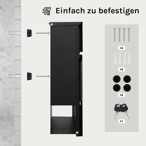 Rootz Mailbox with Newspaper Compartment - Letterbox - Wall Mount Post Box - Waterproof - 37x37x10.5 cm Black