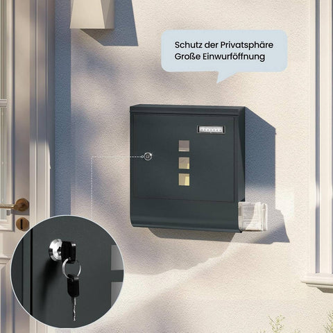 Rootz Mailbox - Letterbox - Postbox - Durable, Rust-Resistant - 30.6 x 33.5 x 10 cm Grey