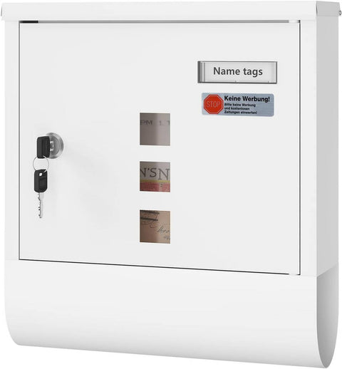 Rootz White Mailbox - Wall-Mounted Post Box - Secure Locking System - Galvanized Steel - 30.6 x 33.5 x 10 cm