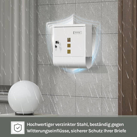 Rootz White Mailbox - Wall-Mounted Post Box - Secure Locking System - Galvanized Steel - 30.6 x 33.5 x 10 cm