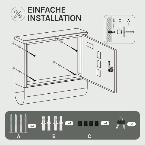 Rootz White Mailbox - Wall-Mounted Post Box - Secure Locking System - Galvanized Steel - 30.6 x 33.5 x 10 cm