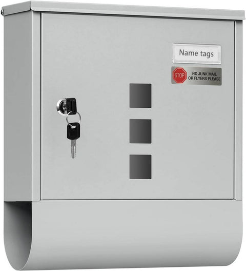 Rootz Mailbox - Letterbox - Postbox - Keeps Mail Dry & Secure - Galvanized Steel - 30.6 x 33.5 x 10 cm Grey