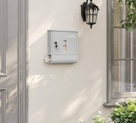 Rootz Mailbox - Letterbox - Postbox - Keeps Mail Dry & Secure - Galvanized Steel - 30.6 x 33.5 x 10 cm Grey