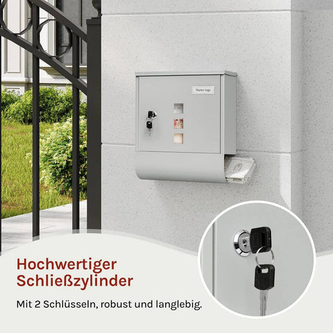 Rootz Mailbox - Letterbox - Postbox - Keeps Mail Dry & Secure - Galvanized Steel - 30.6 x 33.5 x 10 cm Grey