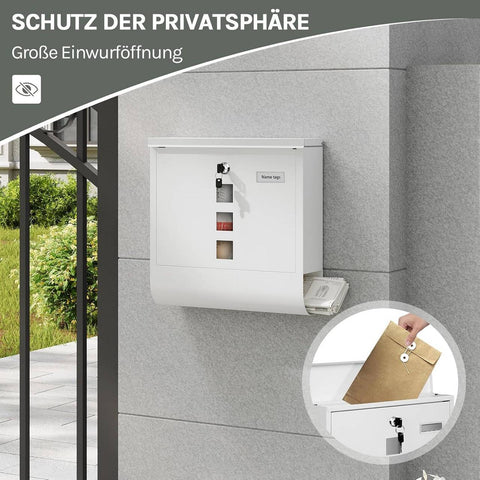 Rootz Wall Mounted Mailbox - Post Box - Letterbox - Waterproof & Rust-Resistant - 37x37x10.5 cm White