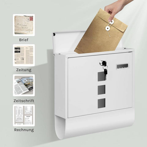 Rootz Wall Mounted Mailbox - Post Box - Letterbox - Waterproof & Rust-Resistant - 37x37x10.5 cm White
