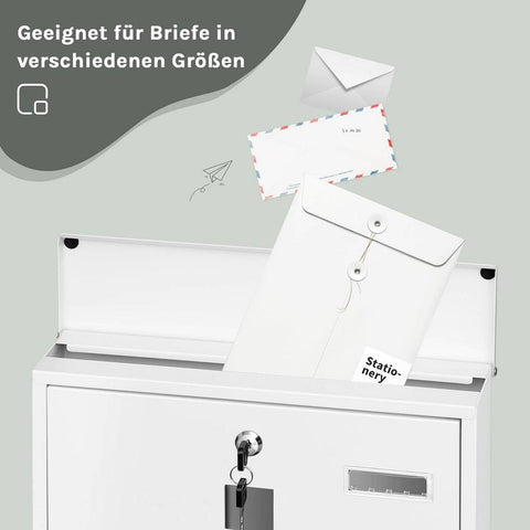 Rootz Wall Mounted Mailbox - Post Box - Letterbox - Waterproof & Rust-Resistant - 37x37x10.5 cm White