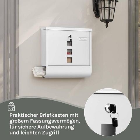 Rootz Wall Mounted Mailbox - Post Box - Letterbox - Waterproof & Rust-Resistant - 37x37x10.5 cm White