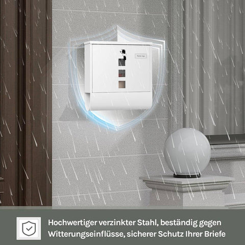 Rootz Wall Mounted Mailbox - Post Box - Letterbox - Waterproof & Rust-Resistant - 37x37x10.5 cm White