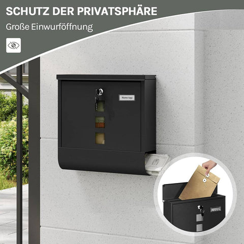 Rootz Wall Mailbox - Outdoor Letterbox - Locking Mail Holder - Rust-Resistant, Privacy Secure - 37x37x10.5 cm Black