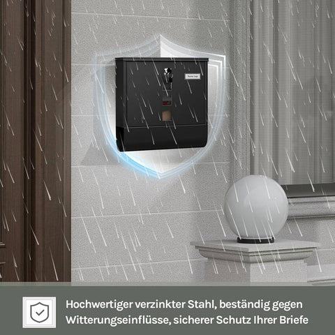 Rootz Wall Mailbox - Outdoor Letterbox - Locking Mail Holder - Rust-Resistant, Privacy Secure - 37x37x10.5 cm Black