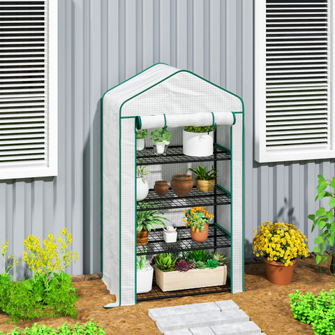 Rootz 4 Level Greenhouse Shelf - Garden Balcony - Plant Protection - Galvanized Steel - 90cm x 49cm x 160cm