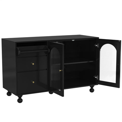 Rootz Black Sideboard Storage Cabinet - Towel Holder - Kitchen Buffet - Spacious Design - 120cm x 40cm x 75.5cm