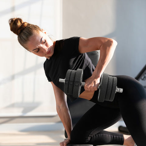 Rootz Kurzbar Set 25kg Dumbbell Set - Home Gym Weights - Adjustable Dumbbells - Muscle Building - Steel & Synthetic Leather - 21cm x 21cm