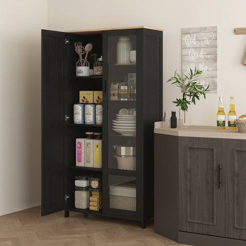 Rootz Kitchen Buffet Display Cabinet - Modern Storage Cabinet - Height-Adjustable Shelves - 76x36x160cm