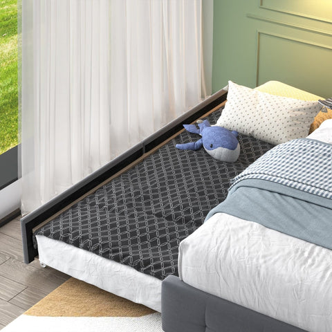 Rootz Gray Double Bed - USB Charging Headboard - LED Light - Storage Drawers - Eco-Friendly - 222L x 148.5W x 113H cm