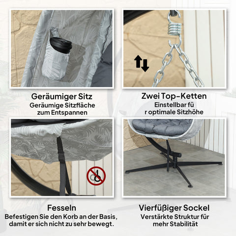 Rootz Egg-Shaped Outdoor Hanging Chair - Wall Swing - Nest-Like Seat - Ultimate Comfort - 126L x 90B x 180H cm