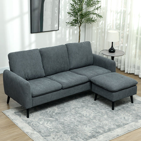 Rootz Corner Sofa with Footstool - L-Shaped Couch - 3-Seater Sofa - Dense Foam Padding - 196cm x 140cm x 88cm