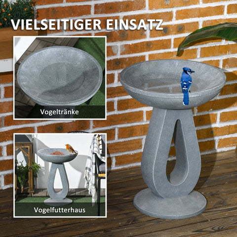 Rootz Bird Bath Water Drinker - Garden Bird Feeder - Outdoor Bird Basin - Elegant Design - Durable Resin - Multi-functional - 40cm x 40cm x 51cm - Gray