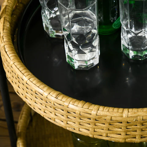 Rootz Outdoor Serving Trolley - 2 Tier Brakes - Polyrattan - Metal Frame - Steel-PE Rattan - Yellow-Black - Φ50 x 66H cm