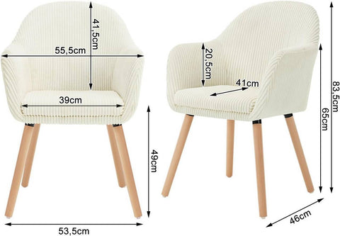 Rootz Dining Room Chairs Set of 2 - Upholstered Chairs - Armchairs - Comfortable Seating - Sturdy Build - Easy Assembly - 55.5cm x 83.5cm x 56.5cm