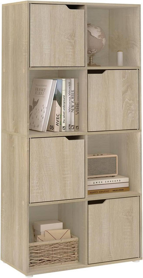 Rootz Bookshelf Cube Shelf - Cube Organizer - Standing Shelf - White/Light Oak - E1 Wood - Space-saving - Multifunctional - 60cm x 120cm x 30cm
