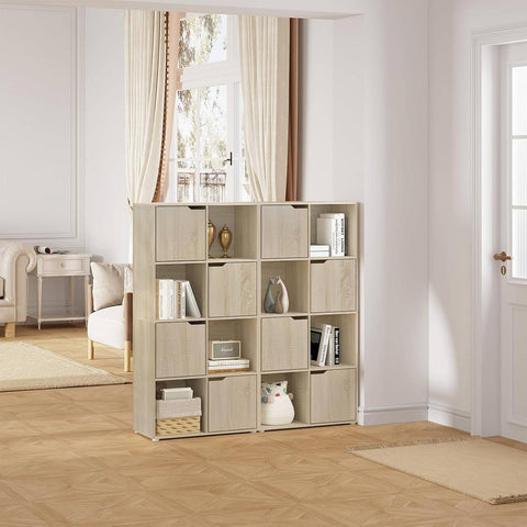 Rootz Bookshelf Cube Shelf - Cube Organizer - Standing Shelf - White/Light Oak - E1 Wood - Space-saving - Multifunctional - 60cm x 120cm x 30cm