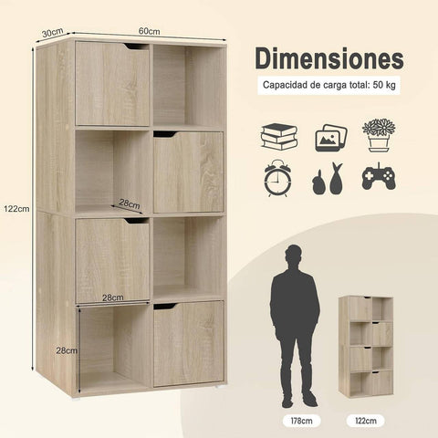 Rootz Bookshelf Cube Shelf - Cube Organizer - Standing Shelf - White/Light Oak - E1 Wood - Space-saving - Multifunctional - 60cm x 120cm x 30cm