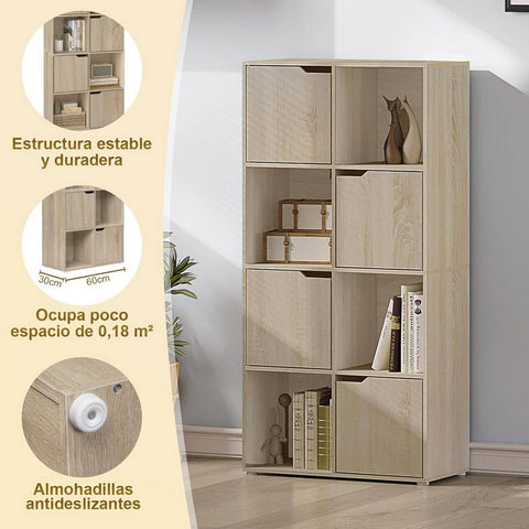 Rootz Bookshelf Cube Shelf - Cube Organizer - Standing Shelf - White/Light Oak - E1 Wood - Space-saving - Multifunctional - 60cm x 120cm x 30cm