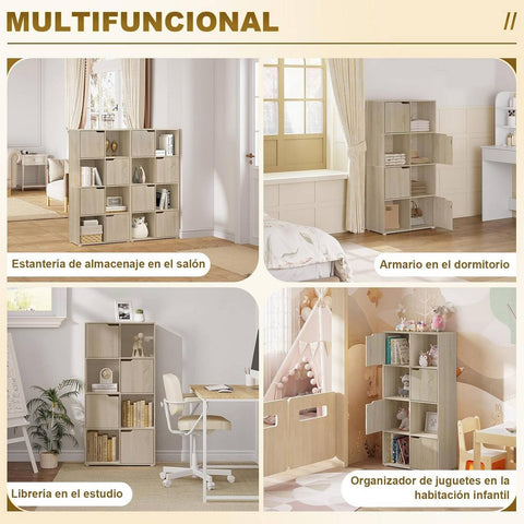 Rootz Bookshelf Cube Shelf - Cube Organizer - Standing Shelf - White/Light Oak - E1 Wood - Space-saving - Multifunctional - 60cm x 120cm x 30cm