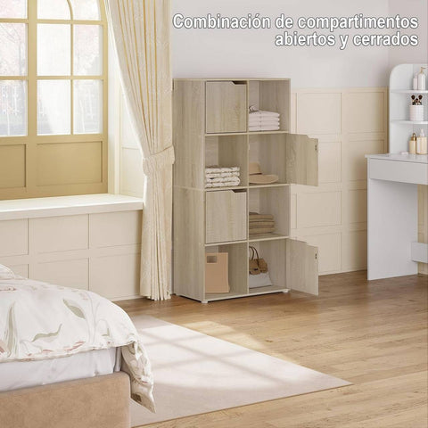 Rootz Bookshelf Cube Shelf - Cube Organizer - Standing Shelf - White/Light Oak - E1 Wood - Space-saving - Multifunctional - 60cm x 120cm x 30cm