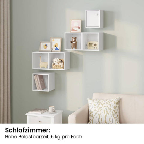 Rootz White Cube Wall Shelf - Storage Organizer - Display Unit - Multifunctional, Customizable, Durable - 48cm x 120cm x 48cm