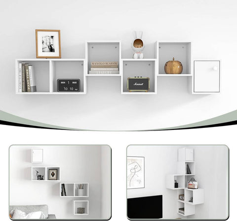 Rootz White Cube Wall Shelf - Storage Organizer - Display Unit - Multifunctional, Customizable, Durable - 48cm x 120cm x 48cm