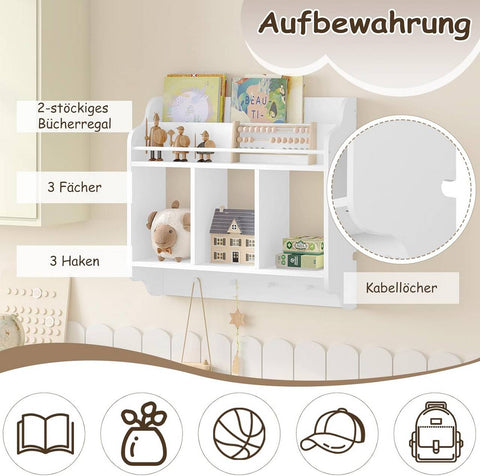 Rootz Floating Children's Bookcase - Montessori Shelf - Kids Wall Shelf - E1 Grade MDF - 60cm x 57cm x 20cm