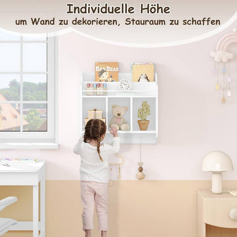 Rootz Floating Children's Bookcase - Montessori Shelf - Kids Wall Shelf - E1 Grade MDF - 60cm x 57cm x 20cm