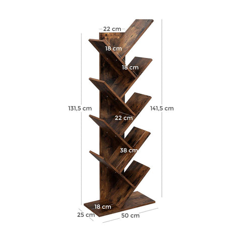 Rootz Tree Design Bookcase - Unique Bookshelf - Modern Decor - Chipboard Frame - Stable and Safe - Versatile - 50cm x 25cm x 141.5cm
