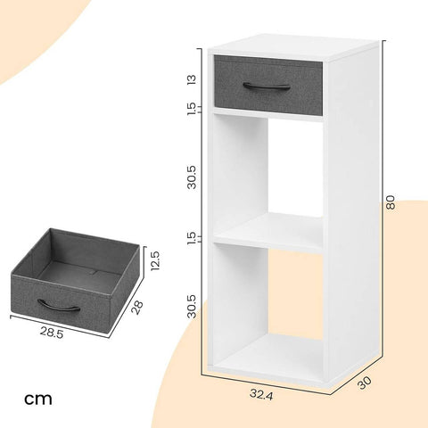 Rootz Bookshelf with Drawer - Storage Organizer - Vertical Standing Shelf - Space-saving - E1 Wood Material - 32.4cm x 80cm x 30cm