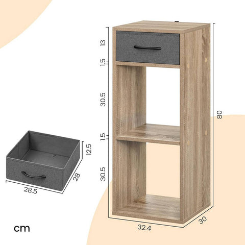 Rootz Small Bookcase with Drawer - Standing Shelf - Display Cabinet - Space-saving - 32.4cm x 80cm x 30cm - E1 Wood - Categorized Storage