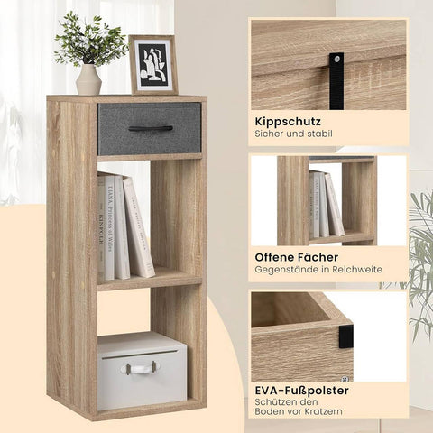Rootz Small Bookcase with Drawer - Standing Shelf - Display Cabinet - Space-saving - 32.4cm x 80cm x 30cm - E1 Wood - Categorized Storage