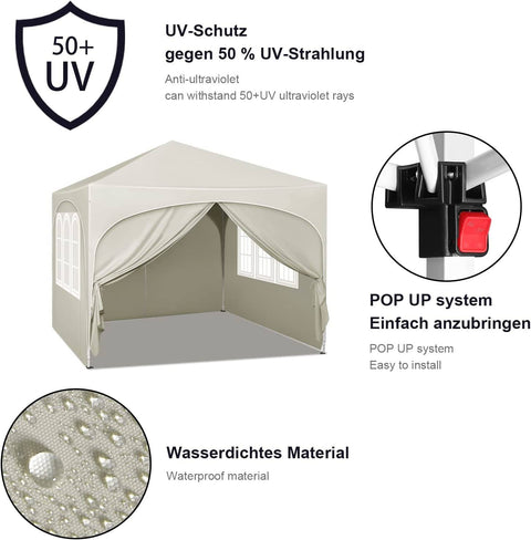 Rootz Ultimate Outdoor Gazebo - Weatherproof Pavilion - Event Tent - Strong Metal Frame - UV and Rain Protection - Easy Setup - 3x3m