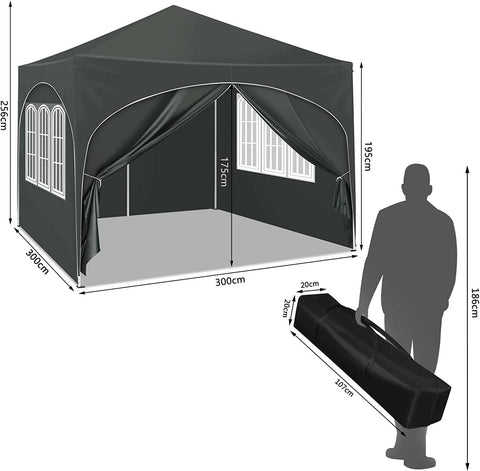 Rootz Ultimate Outdoor Gazebo - Weather Shelter - Event Pavilion - Strong Metal Frame - UV and Rain Protection - Easy Setup - 3x3m