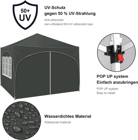 Rootz Ultimate Outdoor Gazebo - Weather Shelter - Event Pavilion - Strong Metal Frame - UV and Rain Protection - Easy Setup - 3x3m