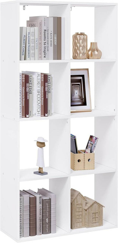 Rootz Bookcase - Standing Shelf - 4 Level Storage Cabinet - Space Saving - 71cm x 141cm x 29cm - Durable Wood Material - White